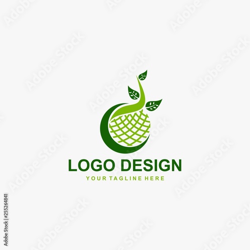 Kokedama logo design. Traditional tree from Japan, also called Bonsai - Vector.