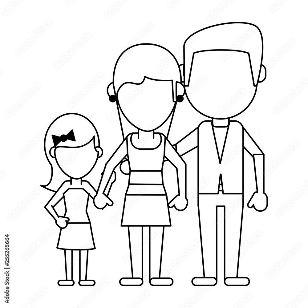 Family avatar faceless cartoon in black and white Family avatar faceless cartoon in black and white