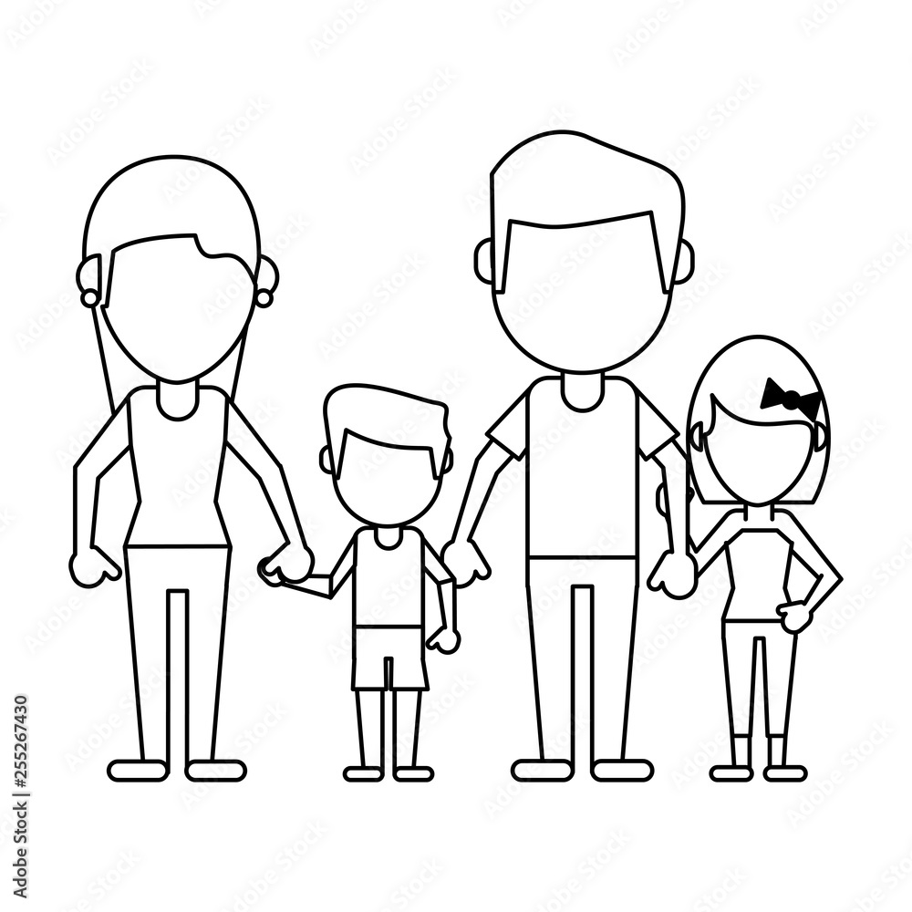 Family avatar faceless cartoon in black and white Family avatar faceless cartoon in black and white