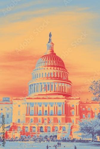 US Capital Building in red, white, and blue