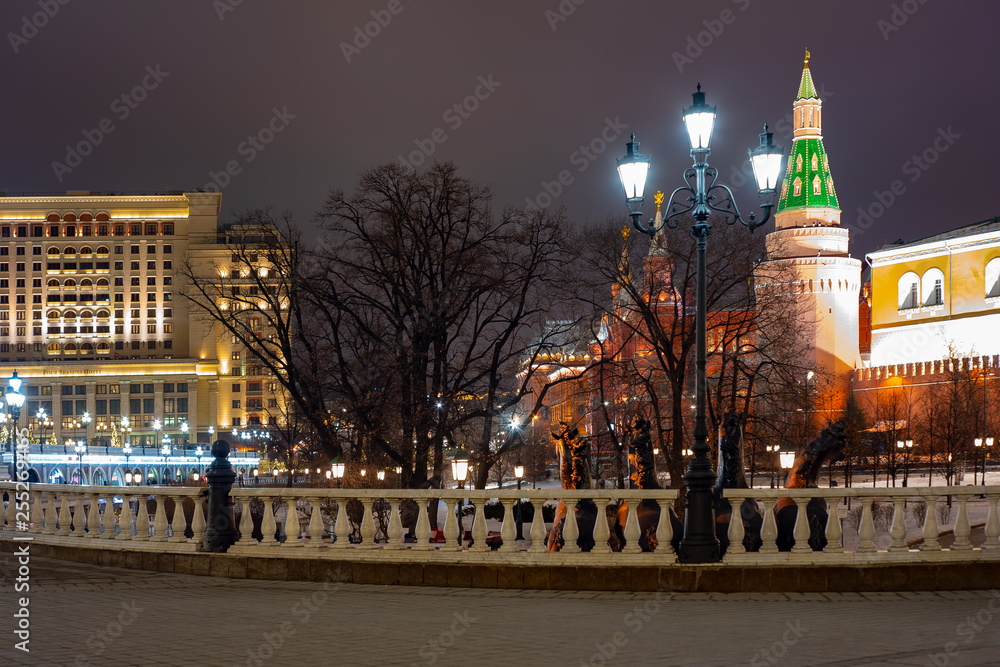 City the Moscow .Alexander garden .Moscow, Russia .Corner Arsenal tower.2019