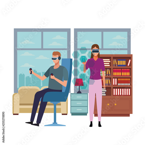 People playing with virtual reality glasses