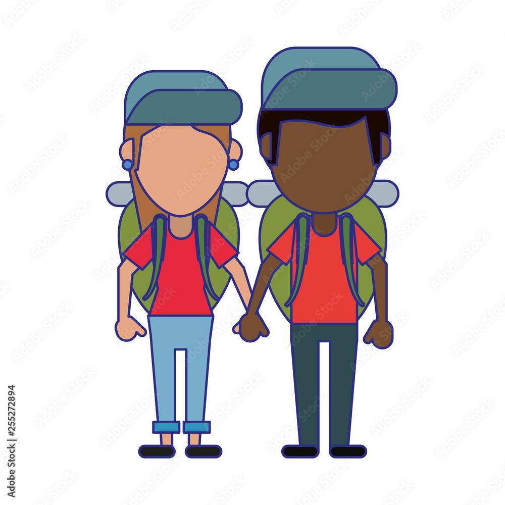 Couple of tourists avatar cartoon blue lines Couple of tourists avatar cartoon blue lines
