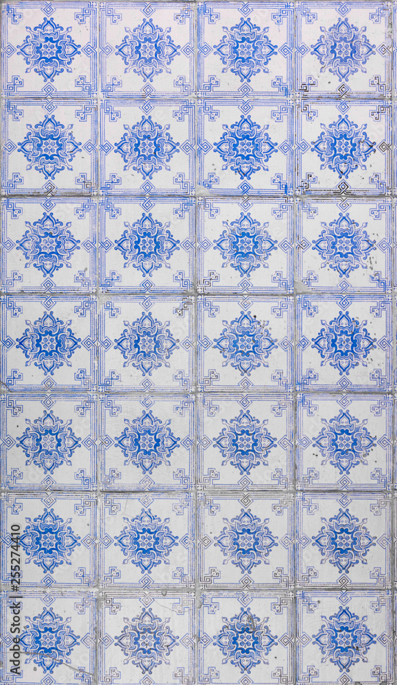 Ornate bright blue colored portugese tile texture