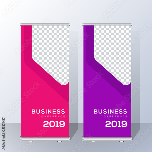 Roll up banner stand template design. Yellow Banner. Creative poster. advertisement, pull up, vector illustration, business flyer, display, x-banner, presentation.