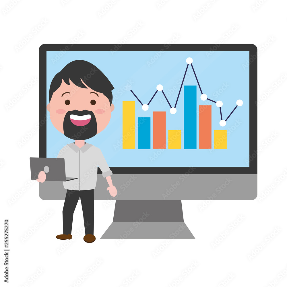 businessman using desktop computer with statistics businessman using desktop computer with statistics
