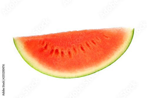 single sliced fresh seedless watermelon isolated on white background