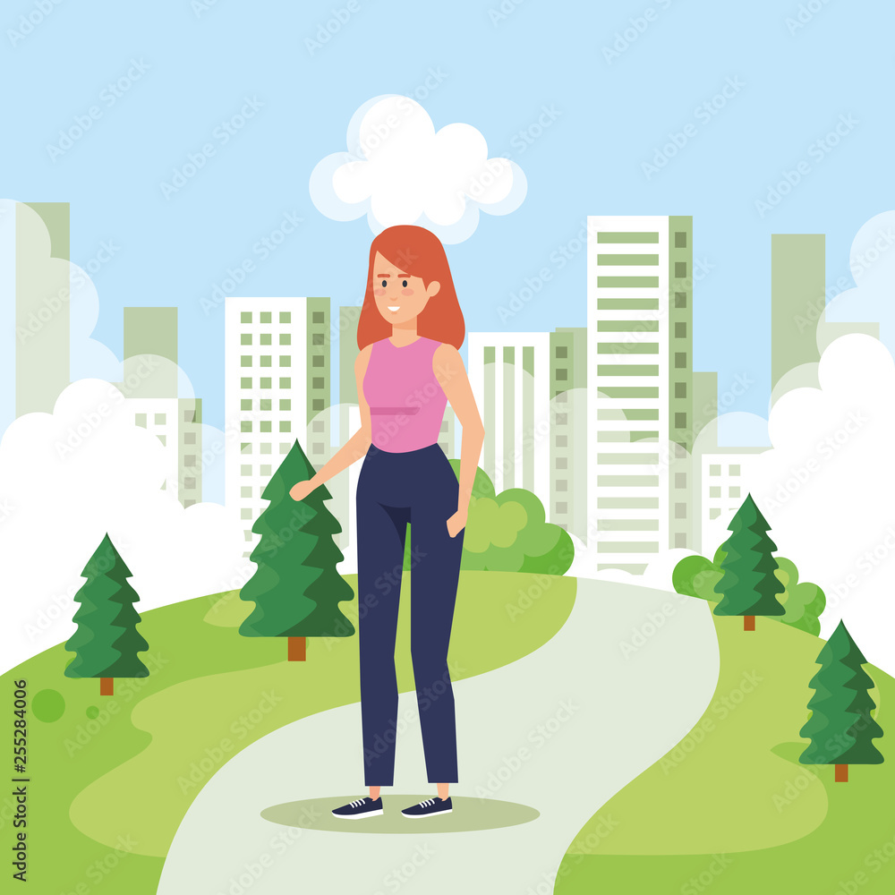 woman in the urban park with casual clothes woman in the urban park with casual clothes