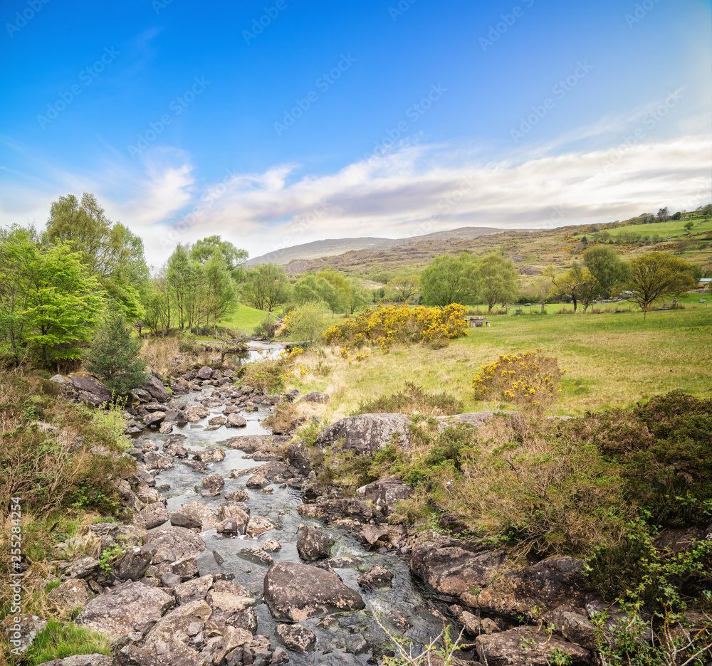 Beautiful  landscape with stony mountain stream in Kenmare