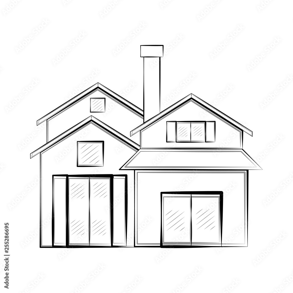 Isolated sketch of a modern house. Vector illustration design Isolated sketch of a modern house. Vector illustration design