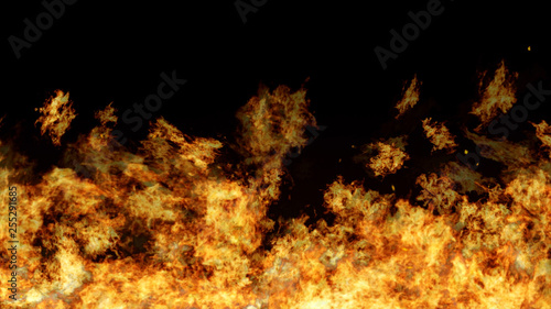 Fire flame burning slowly. Fire flame background with particle 3D illustration.
