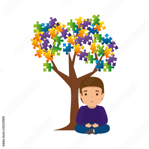 boy with tree puzzle attached