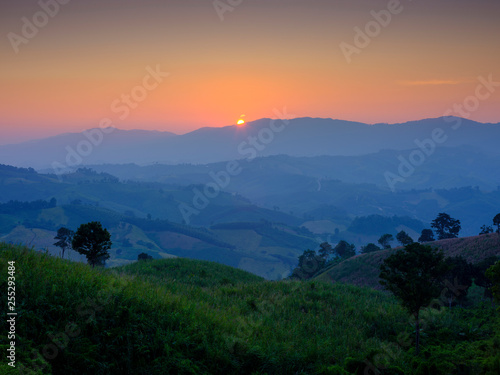 Sunset with mountain background