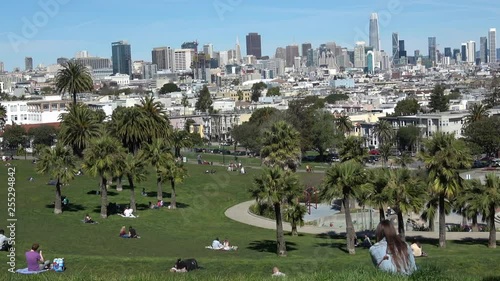 Dolores Park, San Francisco. People in the park on a sunny day. photo