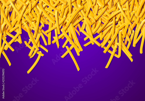 Fried potato, chips, crisps or french fries laying in heap illustration for tray print or poster