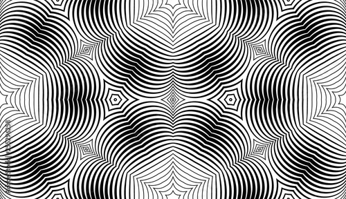 Seamless pattern with geometric woodcut styled line tiles and arabic pattern grid for abstract background