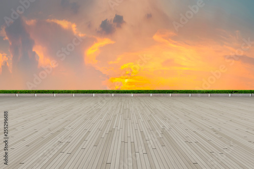 Empty square tiles and beautiful sky scenery