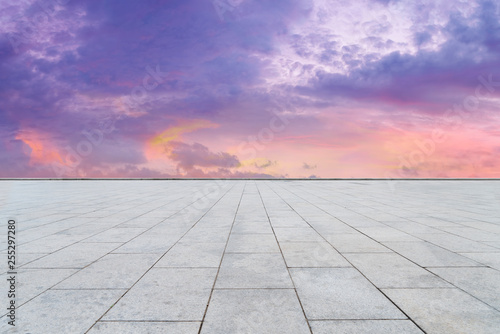 Empty square tiles and beautiful sky scenery