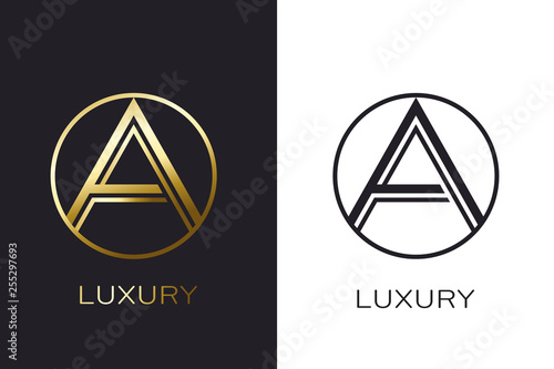 Logo A Monogram gold letter seal, mockup elegant business card. Vector Illustration