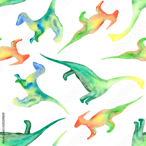  watercolor pattern with dinosaurs lizards