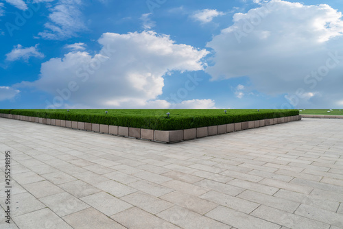 Empty square tiles and beautiful sky scenery