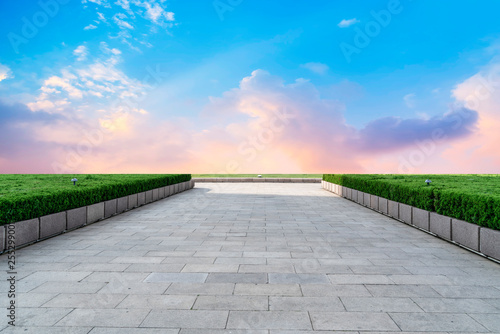 Empty square tiles and beautiful sky scenery