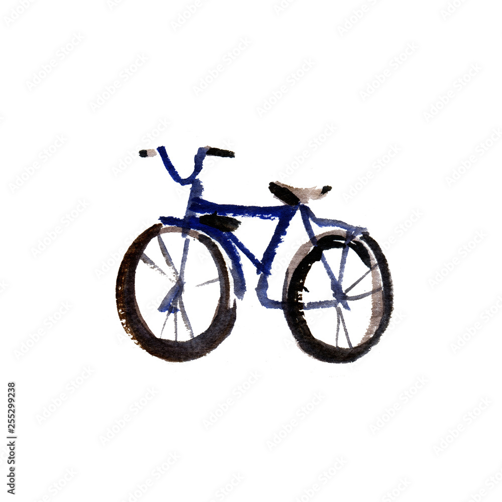 watercolor retro bike, black bike isolated object watercolor retro bike, black bike isolated object
