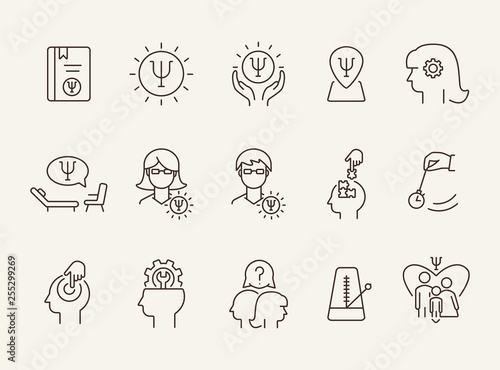 Mental disorder studying line icon set