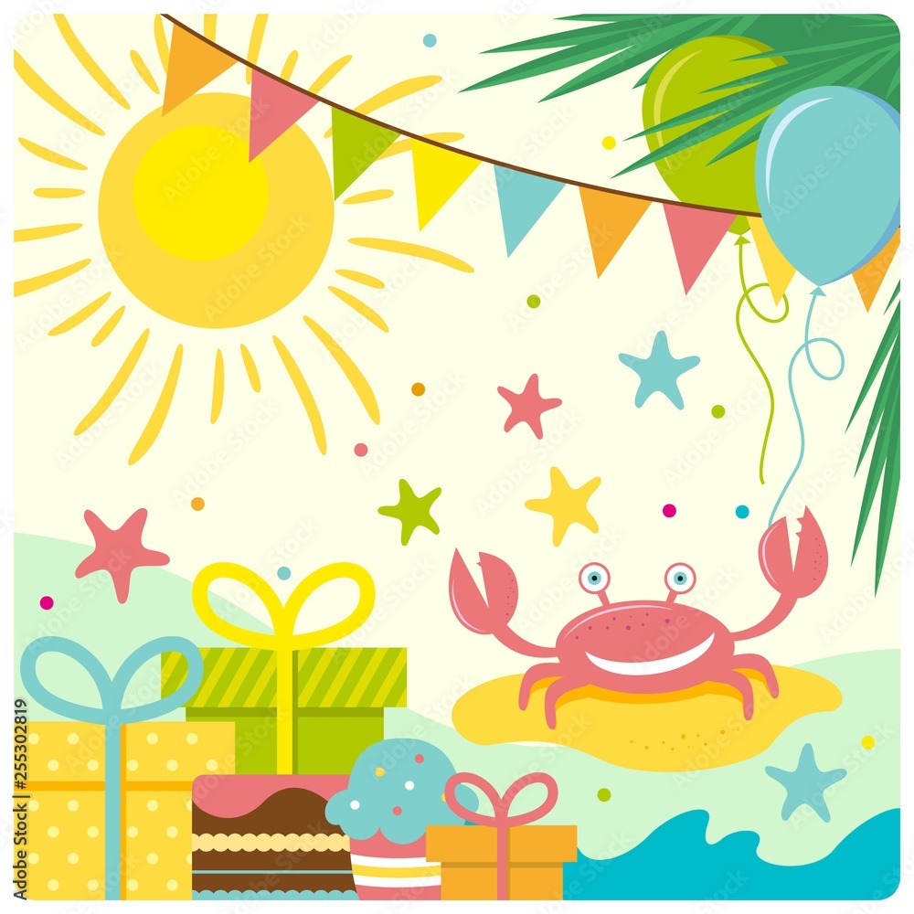 Simple vector illustration with season holidays theme. Hot summer drawing.