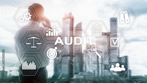 Audit business and finance concept. nalysis Annual Financial Statements, Analyze return on investment. Mixed media abstract background photo