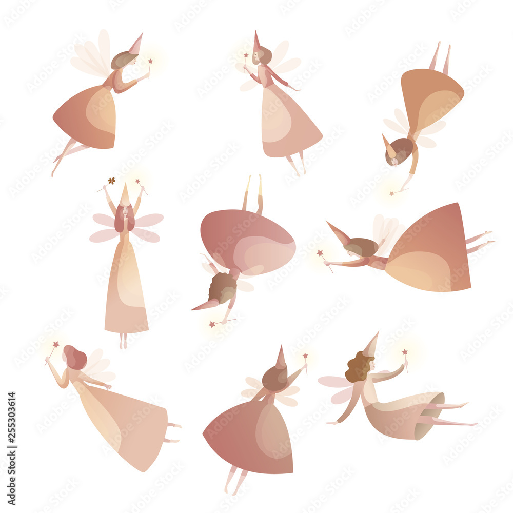 Fototapeta premium Collection of fabulous fairy in magical cap.