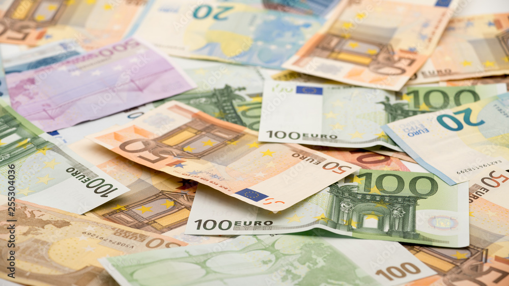 Euros bills of different values. Euro cash money Euros bills of different values. Euro cash money