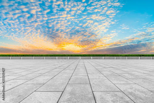 Empty square tiles and beautiful sky scenery