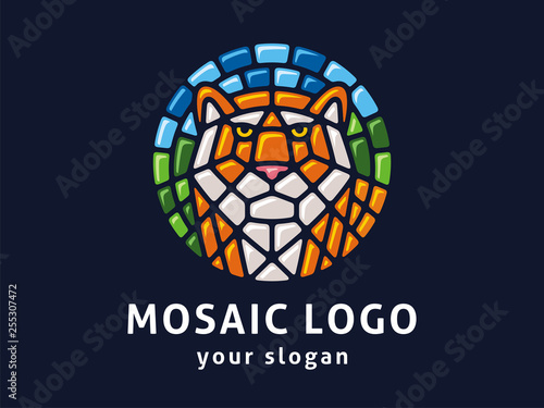 Vector logo template. Sign of the tiger in mosaic style.