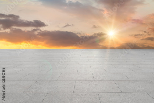 Empty square tiles and beautiful sky scenery