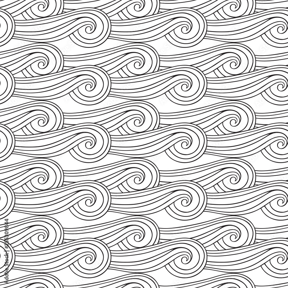 Fototapeta premium Waves background. Abstract seamless pattern. Black and white vector illustration.