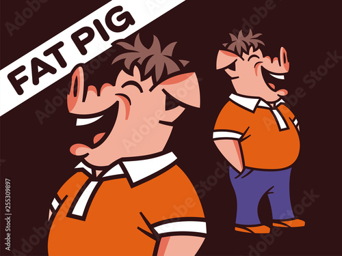 Vector illustration of a full-length pig. Funny character of a wild boar.