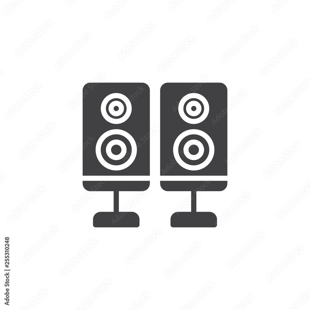 Two audio speakers vector icon. filled flat sign for mobile concept and web design. Loudspeaker glyph icon. Acoustic stereo system symbol, logo illustration. Pixel perfect vector graphics Two audio speakers vector icon. filled flat sign for mobile concept and web design. Loudspeaker glyph icon. Acoustic stereo system symbol, logo illustration. Pixel perfect vector graphics