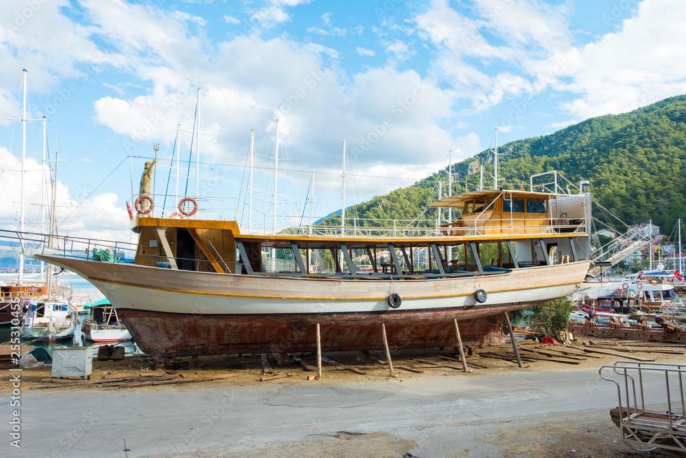 Repairing Boat On Land Dry Dock Supports
