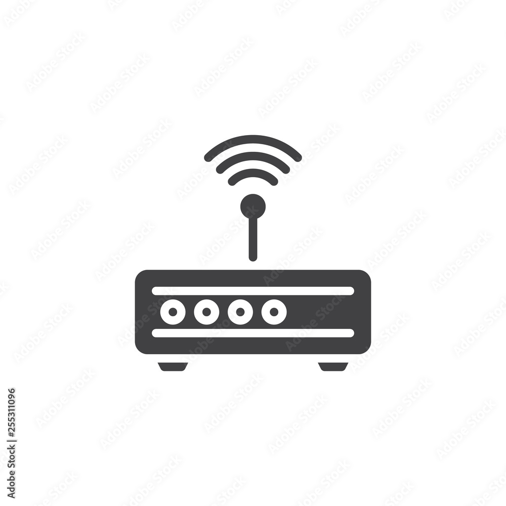 Wi-Fi Router vector icon. filled flat sign for mobile concept and web design. wifi modem antenna signal glyph icon. Symbol, logo illustration. Pixel perfect vector graphics Wi-Fi Router vector icon. filled flat sign for mobile concept and web design. wifi modem antenna signal glyph icon. Symbol, logo illustration. Pixel perfect vector graphics