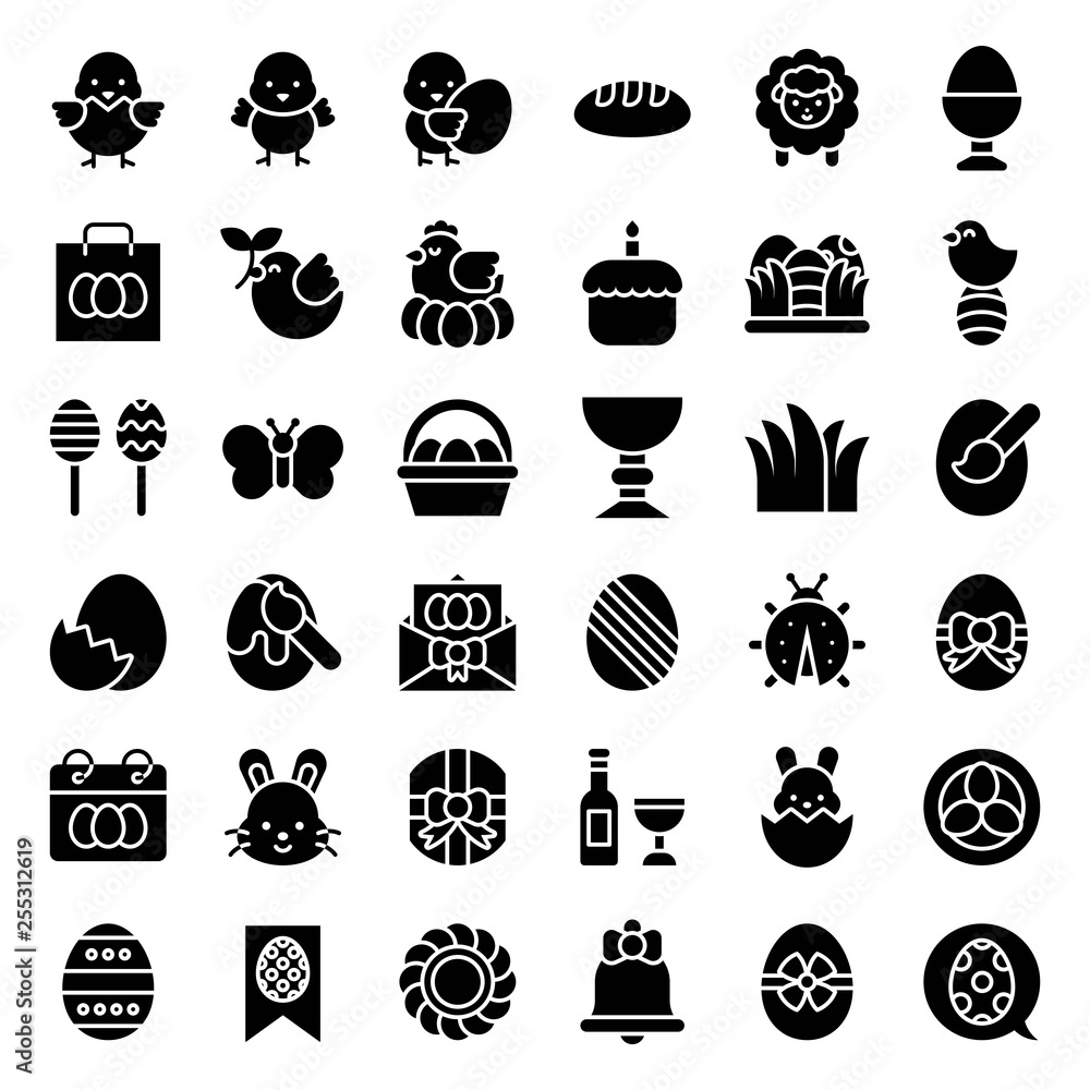 Easter vector illustration set, solid style icon
