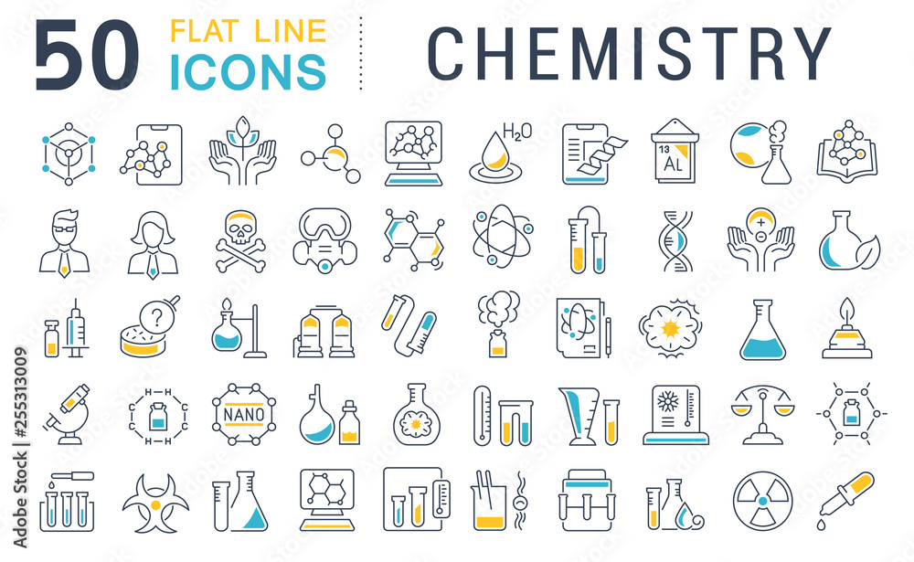 Set Vector Line Icons of Chemistry. - obrazy, fototapety, plakaty 