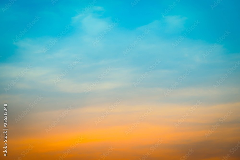 nature sky background with Twilight blurred natural sky clouds sunlight on summer background