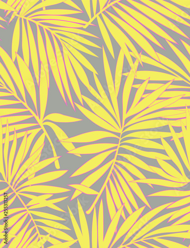 Tropical seamless pattern with leaves. Beautiful tropical isolated leaves. Fashionable summer background with leaves for Tropical seamless pattern. Palm tree leaves. For print, wallpaper, fabric.