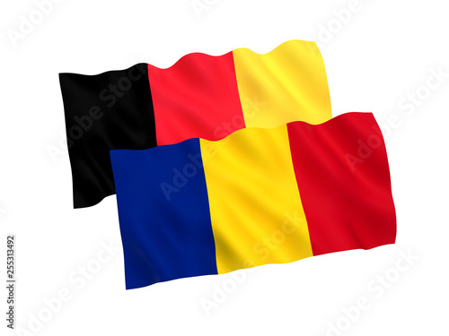 Flags of Belgium and Romania on a white background