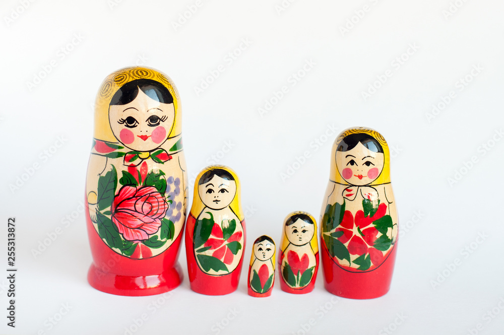 set of matryoshka of 5 pieces on a white background set of matryoshka of 5 pieces on a white background