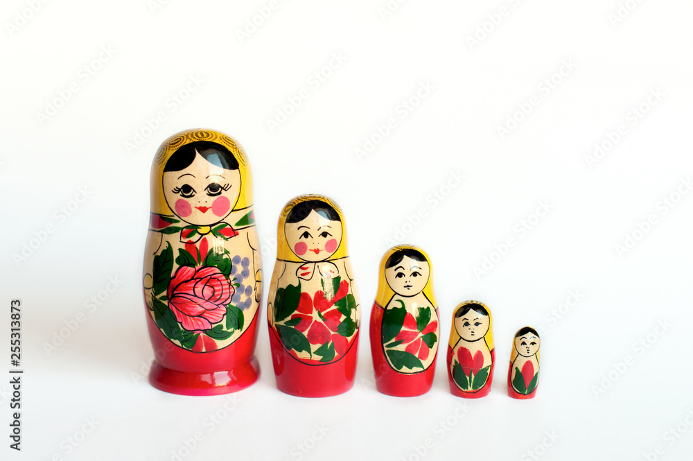 set of matryoshka of 5 pieces on a white background 