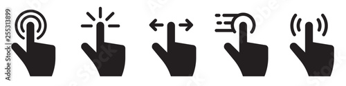 Hand click touch icons set. Vector illustration.