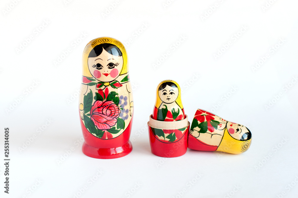set of matryoshka of 3 pieces on a white background set of matryoshka of 3 pieces on a white background
