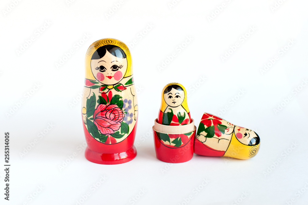 set of matryoshka of 3 pieces on a white background 